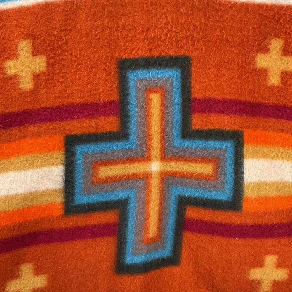 El Paso Saddleblanket Fleece Hoodie XL Orange‎ Southwestern Aztec Cross